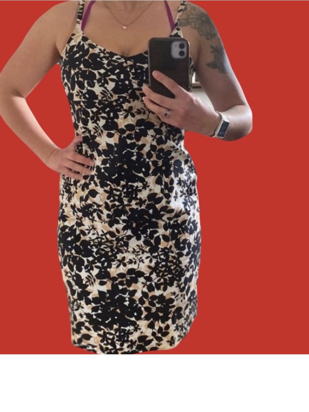 Old Navy Black and Cream Floral Midi Dress